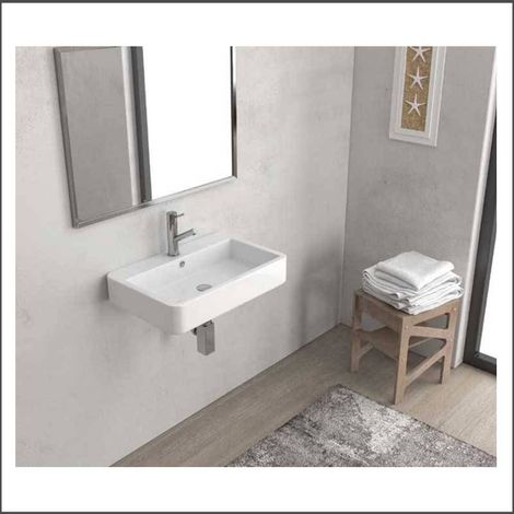 Lavabo Sospeso CONTOUR 60X40X H12 cm In Ceramica Con Foro Troppopieno (1/2)