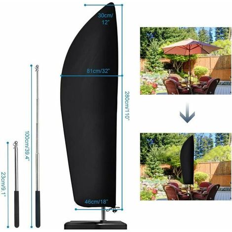 - Housse de protection pour parasol déporté 2 à 4 m Tissu Oxford 210D Imperméable à la poussière Résistant aux UV 280 x 30/81/46 cm (1/4)