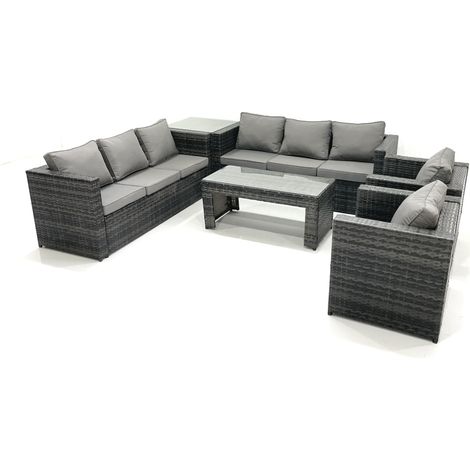Fimous Rattan Garden Furniture Sofa Set with Coffee table Armchair Side Table Dark Grey Mixed (1/5)