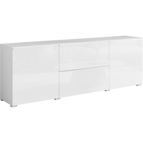 Meuble TV Mirfivo 104, Blanc + Blanc brillant, Le nombre de portes: 0, Nombre de tiroirs: 0, 180x62x35cm, LED: Disponible (1/5)