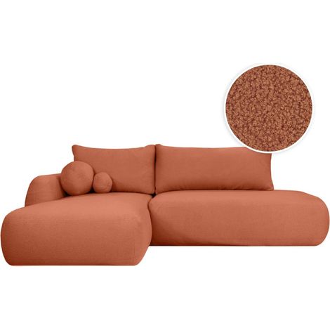 Canapé d'angle convertible FABIO 5 places en tissu bouclette - Angle Gauche - Terracotta