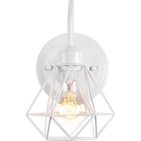 Wandleuchte Industrielle Metall E27 Wandlampe Käfig Verstellbare für Schlafzimmer Küche Wohnzimmer Flur Cafét (Weiß)