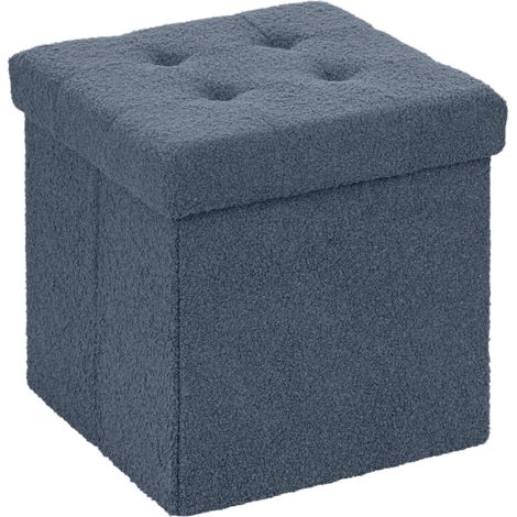 Blue Foldable Sherpa Fleece Storage Ottoman for Space-Saving and Stylish Organization