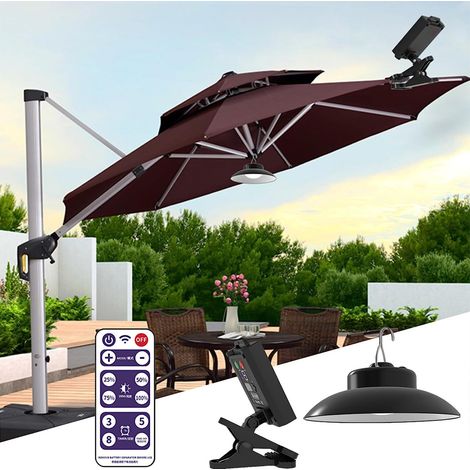 Lampe pare-soleil extérieure, lampe de terrasse, lampe de camping, lampe de jardin étanche extérieure, minuterie avec télécommande, lampe pare-soleil LED à énergie solaire. (1/5)