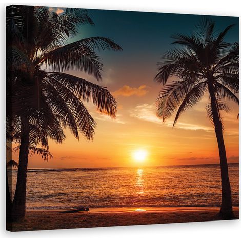 Quadro su tela, Palme della spiaggia al tramonto - 30x30 (1/5)