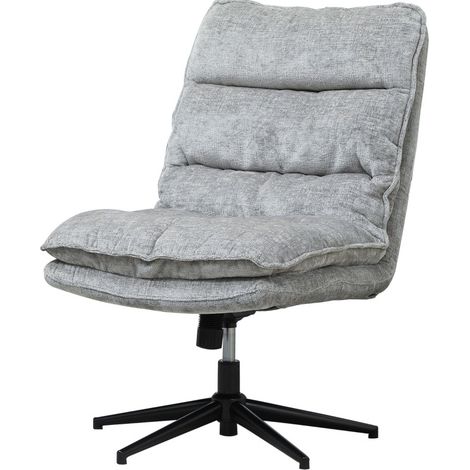 Chaise de bureau pivotante rembourrée sans accoudoirs, tissu doux chenille, hauteur réglable, base métal, gris, assise large, dossier confortable  CHICFURN (1/5)