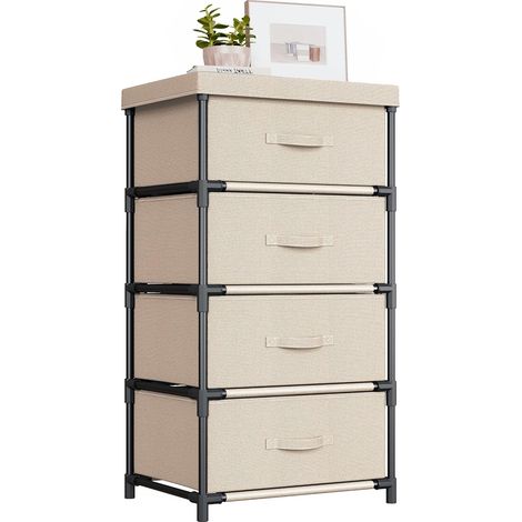 Commode Chambre en Tissu, Cadre en Métal, Meuble 4 Tiroirs Rangement pour Chambre à Coucher, Salon, Couloir et Entree - Beige (1/5)