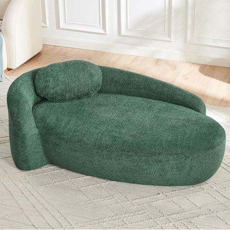 Sofá compacto verde de tejido teddy, diseño redondeado y acolchado suave,170x96x62 cm (1/5)
