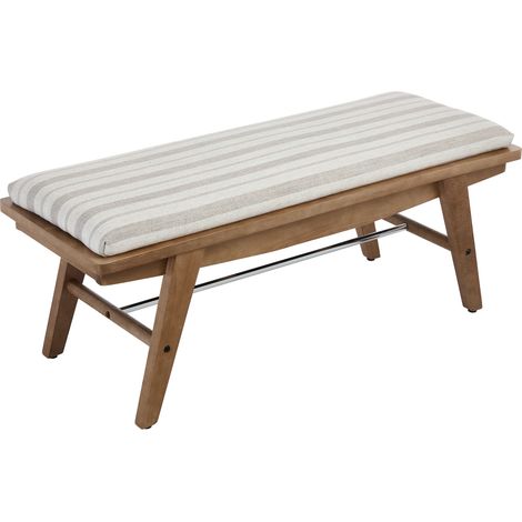 Bench in Linen Seat Retro Rustic Wood Ottoman Bench for Bedroom Hallway Living Room Entryway, Stripe Prints, Wahson (1/5)