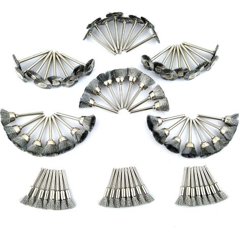 Brosse Métallique en Acier de Polissage pour Dremel 90pcs, Brosse Couronne Brosse Boisseau Brosse Pinceau 30pcs pour Chaque, Brosse Bout Brosse Plates Mini Outils Rotatifs DIY
