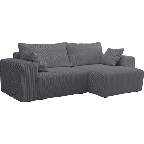 MILEA - Canapé d'angle convertible et réversible en velours côtelé gris foncé (1/5)