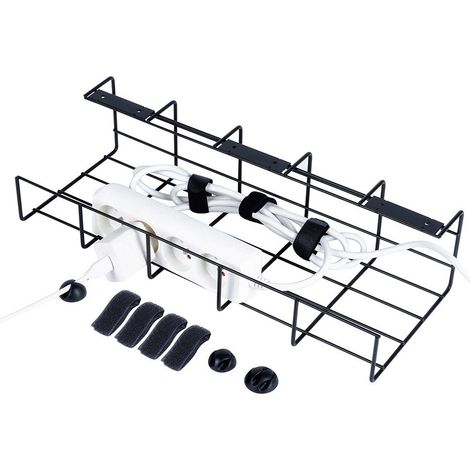Organizador de cables para escritorio, asa de metal negro, tapa (1/5)
