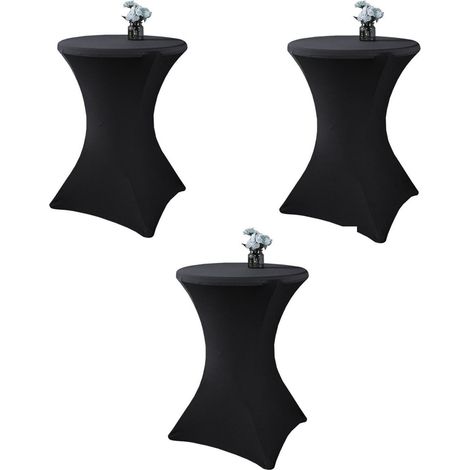 Nappe Extensible Noire - 3 Pieces - 80 X 110 Cm - Spandex Polyester - Pour Table Haute - Mariage Fête Buffet