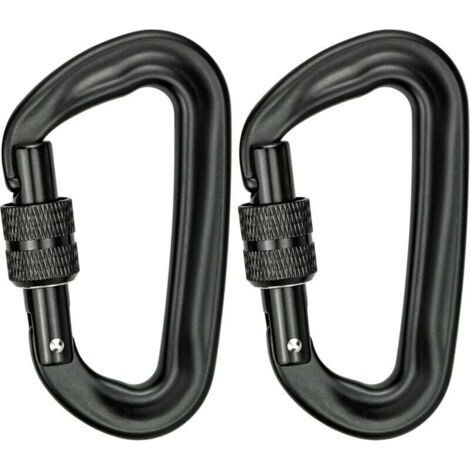 2Pcs Mousqueton Escalade 12KN (1200KG) Robustes Mousqueton Aluminium Mousqueton à Verrouillage en Forme de D pour Hamacs Balançoire de Yoga Camping Porte-clés Chiens de Serrure (1/4)