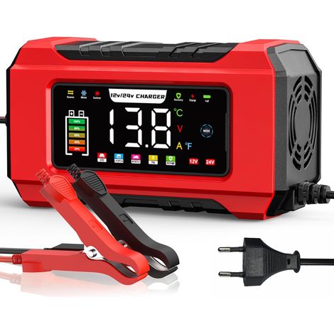 15A Chargeur Batterie Voiture, 12V/24V Chargeur avec Mémoire Intelligente Charger Voiture Electrique, Anti-Manipulation Accidentelle, 9 Étapes de Charge, Chargeur LiFePO4 Moto avec Écran LCD (1/5)