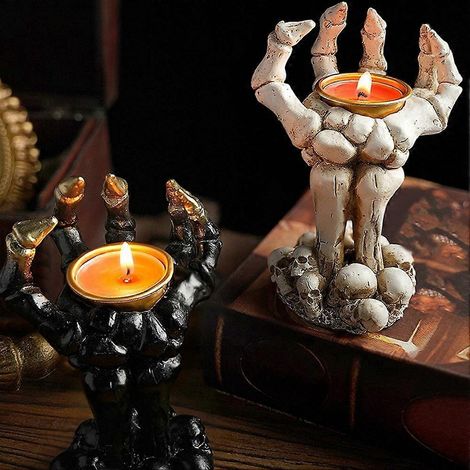 Kerzenhalter aus Kunstharz mit Geistermotiv für Feste, schwarz