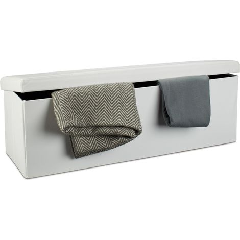 Relaxdays Faltbare Sitzbank HxBxT 38 x 114 x 38 cm, XL Kunstleder Sitztruhe, Aufbewahrungsbox mit viel Stauraum, weiß (1/5)
