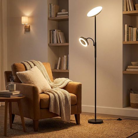 LED Stehleuchte Stehlampe Wohnzimmerlampe Dimmbar Schwarz Metall H 178 cm (1/5)