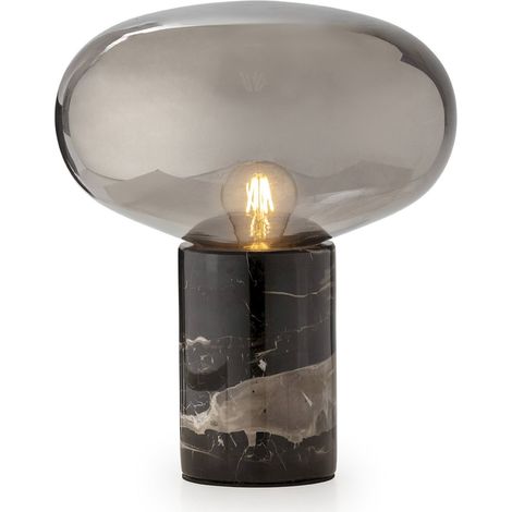 Lampe de table design marbre noir et verre fumé élégance chic - noir marbre et verre fumé (1/3)
