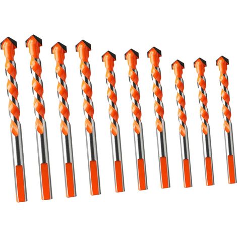 Jeu de Forets en Céramique 10 Pièces en Alliage Dur, Tête Triangulaire Carrelage et Verre, Perçage Rapide, Couleur Orange, Facile à Ranger Transporter (1/5)