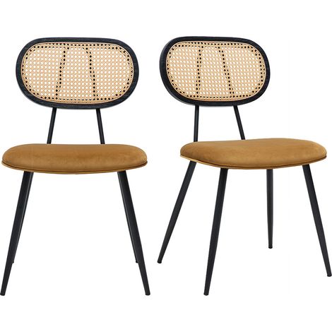 Sedie design in velluto bronzo, metallo nero e intreccio di rattan (set di 2) SWANN (1/4)