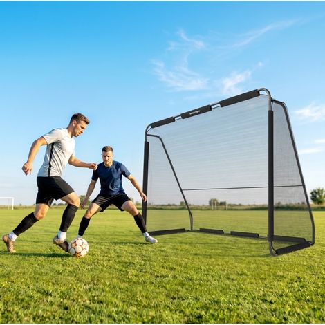 Portería de fútbol 300 x 200 cm de metal negro con red, fácil de montar (1/5)