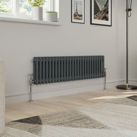 Warmehaus Traditional Double Column Anthracite Radiator Cast Iron Style Radiators 300x1190mm (1/5)