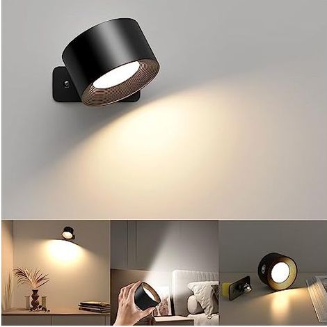 Wandleuchte für den Innenbereich, Wandleuchte mit USB-Ladefunktion, 3 Farben und 3 Helligkeitsstufen, um 360° drehbare LED-Wandleuchte für den Innenbereich mit Touch-Steuerung, kabellose Wandleuchten (1/5)