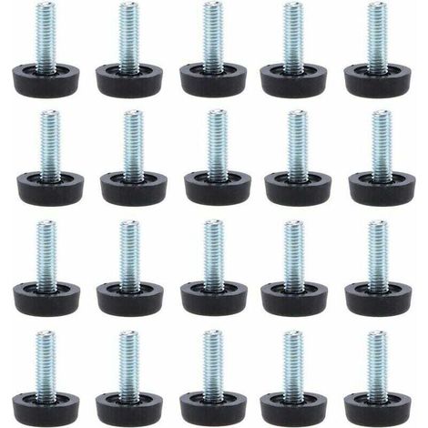 Vtizikl Paquete de 20 pies niveladores para muebles: protectores de patas de mesa ajustables M8 x 24 mm con vástago roscado de 24 mm, pies niveladores atornillables. (1/4)