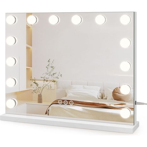 Miroir Maquillage Hollywood - 14 Ampoules LED, 50 x 42 cm - Blanc Contrôle Tactile, 3 Modes Luminosité Réglable, sur Table et sur Mur (1/5)
