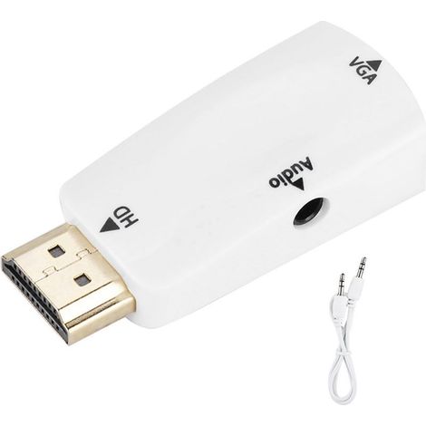 Convertisseur HDMI Femelle vers VGA Femelle avec Câble Audio 3,5 mm - Blanc - Haute Définition 1080P (1/5)