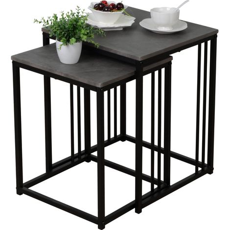 Nest of 2 Tables Modern Living Room Furniture Set Wooden Side Coffee Tables
