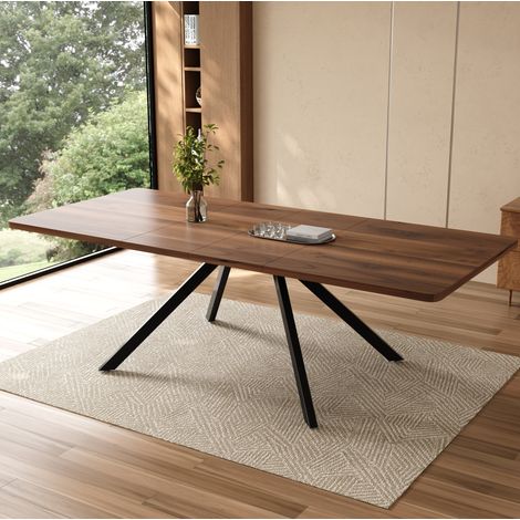 Tavolo da pranzo allungabile 160/200/240 x 90 cm per 6-10 persone, in MDF color noce, struttura stabile. (1/5)