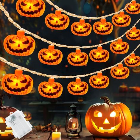 CCYKXAHalloween Guirlande Lumineuse,3M 20LED Étanche Citrouille Lumineuse à Pile avec Minuterie, Orange Citrouille Chaîne Guirlande pour Halloween Fête (1/5)