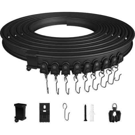 Rail Rideau Plafond 10M - Kit Flexible ABS Noir - Poulies Silencieuses - Séparation Intérieure - Pour Salon Chambre Bureau (1/5)