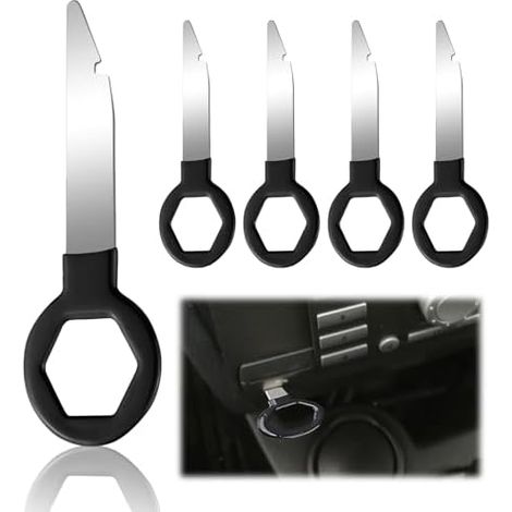 5 Pièces Clé Extraction Autoradio,Autoradio Adaptateur Demontage,Clés Stéréo Voiture,Acier Inoxydable SolideCompatible Convient à la Plupart des Voitures(Noir) - (1/5)