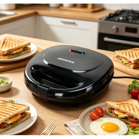 Sandwichière triangulaire Aigostar 750W double chauffe uniforme antiadhésive, compacte durable pour repas rapide