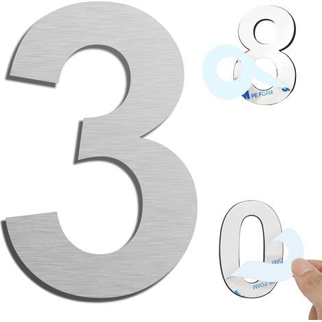 Silber (3) Moderne, gebürstete Außenhausnummer, 75 mm selbstklebende Türnummer aus Edelstahl, Hausnummernschild und Briefkastennummer. (1/5)