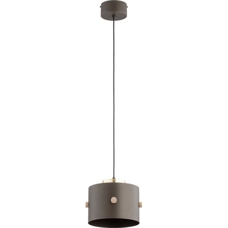 Suspension rétro brune et dorée en métal et bois, 1 lumière E27 15 W, abat-jour cylindrique ASLI Alfa