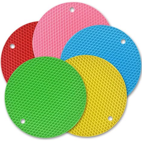 Ensemble de 5 dessous de plat en silicone colorés avec patins antidérapants en silicone (1/4)