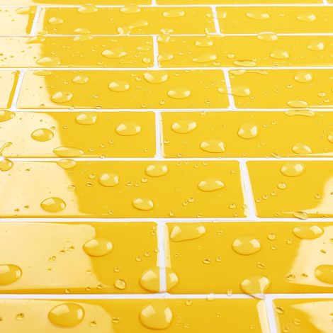 Adhesive pour Cuisine Jaune 3D Carrelage Adhesif Mural Salle de Bain 3D Impermeable Dalle PVC Adhesive Murale WC Metro 3D Stickers Carrelage Cuisine Jaune Moutarde 30x30CM 4 Dalles (1/5)