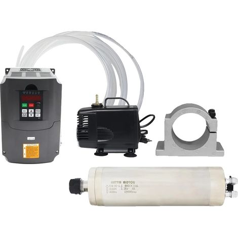 Motor de husillo refrigerado por agua, 2,2 kW de potencia, velocidad regulable hasta 24.000 rpm, kit completo. (1/2)