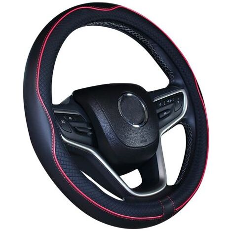 Pair - Housse de volant de voiture en cuir microfibre rouge noir 15 pouces (1/5)