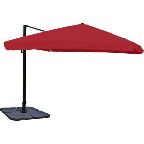 Parasol déporté professionnel orientable 360° inclinable 3x3 m diamètre 4,3 m avec pied croisillon et platine rotative inclus aluminium acier anthracite polyester bordeaux 040007926