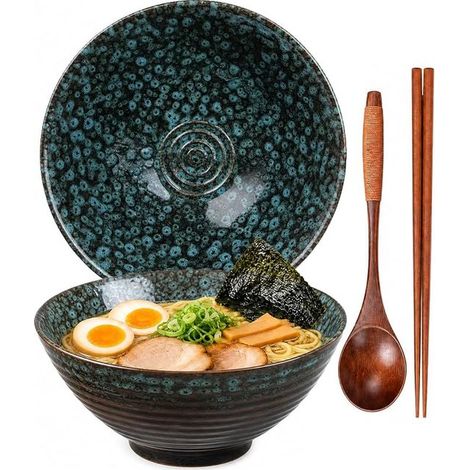 Ceramic Ramen Bowl Set with Spoon and Chopsticks 1200ml Style I (1/4)