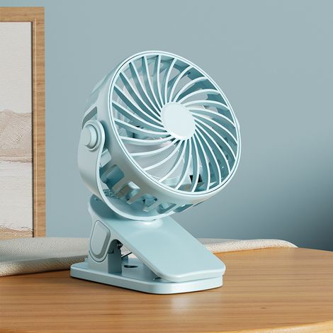 Tragbarer Ventilator mit verstellbarer Klemme, 3 Geschwindigkeitsstufen, praktisch zur persönlichen Kühlung, USB-betrieben, blau. (1/5)