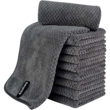 10er Pack Mikrofaser Gästehandtücher 30x50cm Saugfähig Dunkelgrau (1/5)