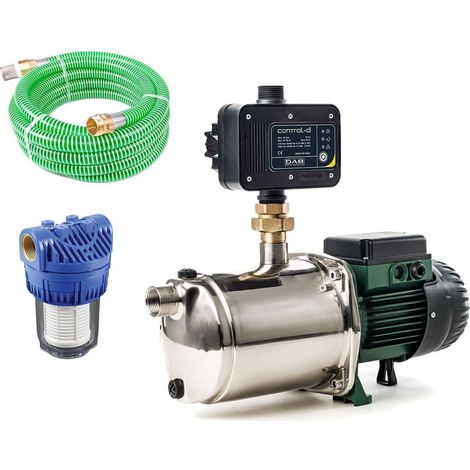 Pompe surpresseur DAB JetInox 132 M – Auto-amorçante avec Control-D – Tuyau d'aspiration 7m et préfiltre inclus – Protection contre fonctionnement à sec