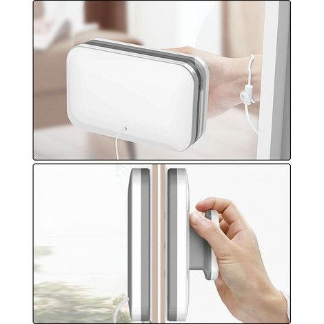 Nettoyeur de vitres magnétique double face, blanc-gris, accessoire pour double vitrage (verre de 3 à 10 mm), aspirateur de vitres. (1/5)