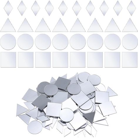 Juego de 200 pequeños espejos de mano en 4 formas (triángulo, cuadrado, redondo, rombo) para decoración de paredes o bolas de discoteca. (1/5)